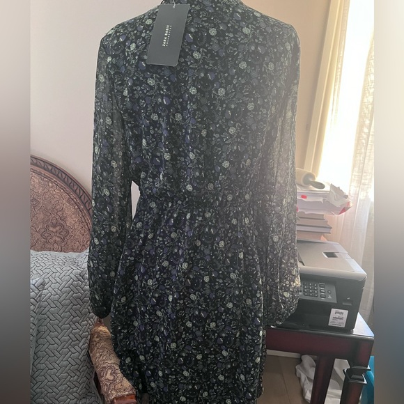 NWT Zara Floral Dress, Studded w/ Lace Trimmings in Greeb and Black Color, Sz M - Picture 10 of 11